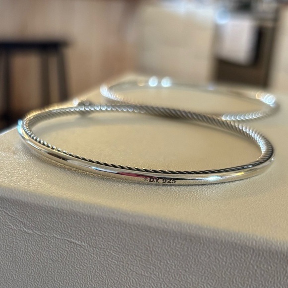 David Yurman Sterling Silver Confetti Diamond Cable Bangle Set - Picture 7 of 9